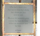 "Grace"  Mixed Media – Collage 2009 4 1/2” x 6 3/4” x 3” Tumbled glass, copper framing, silver leaf,  image transfer, cedar box Inspired by W. B. Yeats poem, Mountain Hare