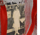 "Little Tree"  Mixed Media – Collage 2010 3” x 5” x 1-1/2”  Handmade pine paper, silver leaf, vintage photograph, stamps Inspired by e.e. cummings poem, little tree