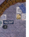 "Travels"  1998 11” x 16” x 4” Mixed Media – Humidor, silver leaf, Japanese paper,  off-set printers block